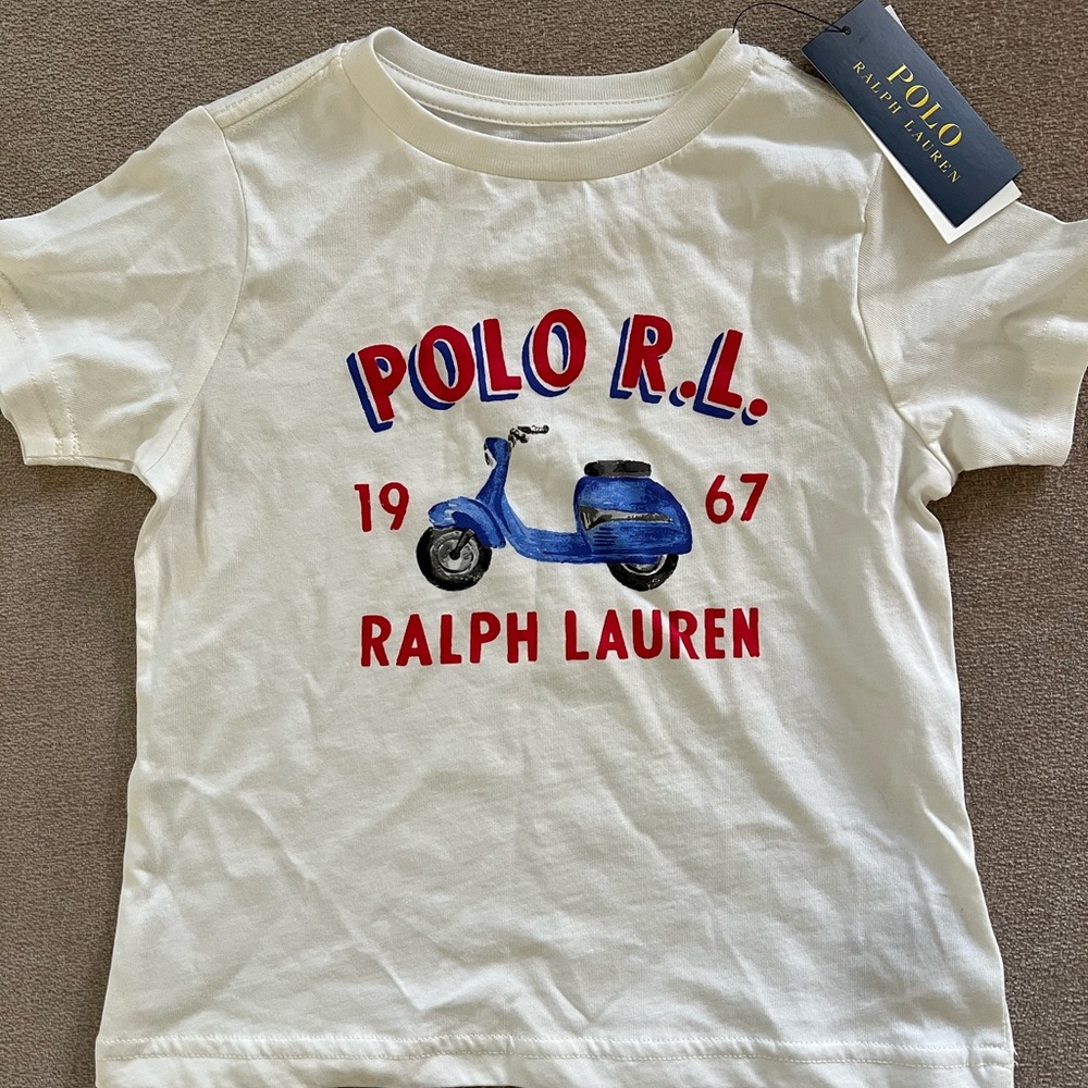 Ralph Lauren Kids White T-Shirt with Blue Scooter Design